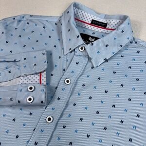 Buttercloth Icy Cotton Shirt Mens M Blue Geometric Regular Fit Stretch Button Up